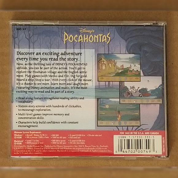Disney's Pocahontas Animated Storybook CD-ROM 1995 - Picture 2 of 4